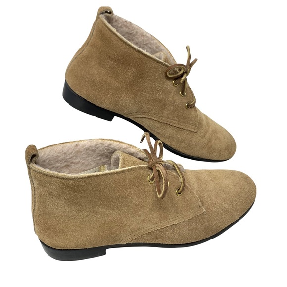 VTG Daniel Green Outdorables USA Suede Sherpa Lined Lace Up Ankle Booties Tan 6 - Picture 2 of 14